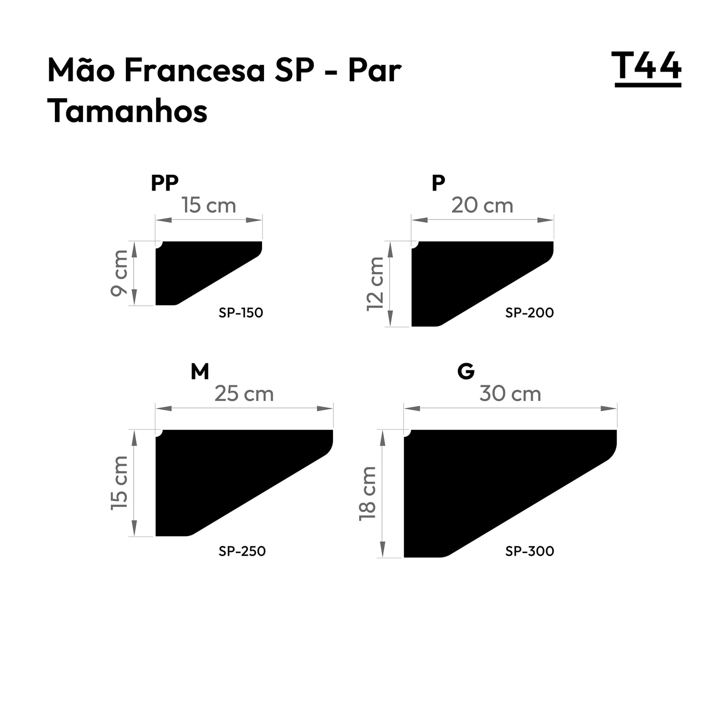 Mão francesa SP 15 cm (Par) - Suporte para Prateleira em Aço / SP-150 T44