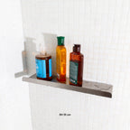 Prateleira inox 35cm em box de banheiro com shampoo